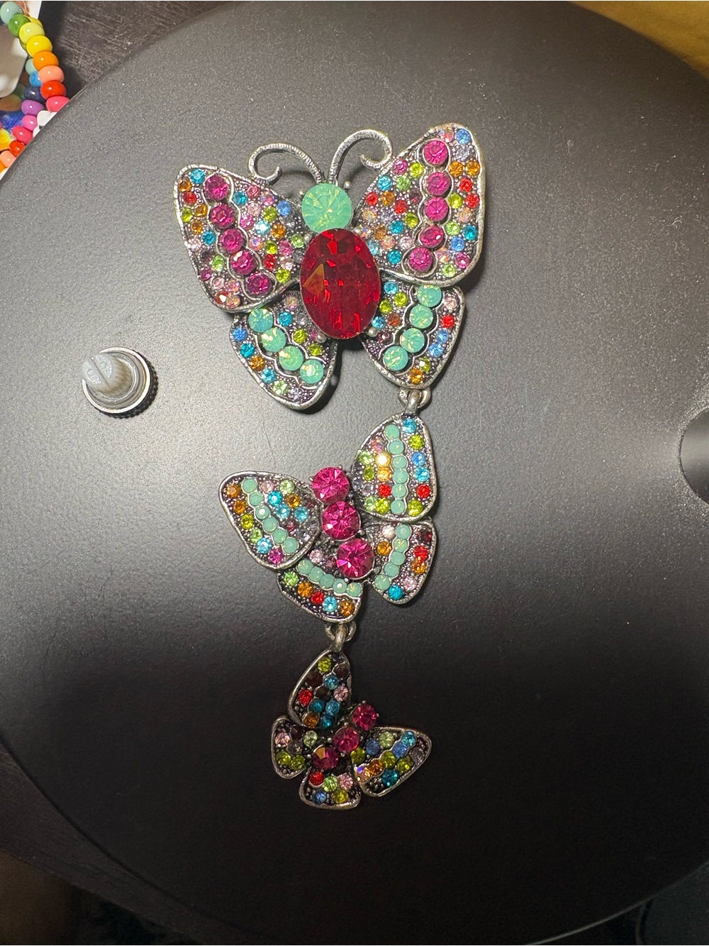 Beautiful Multicolor Rhinestone Butterfly Pendant Necklace/pin Brooch